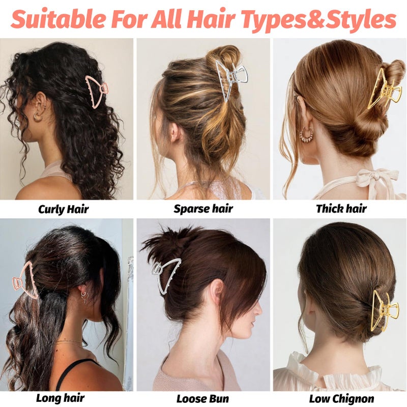 VinBee Metal Hair Clips for Women Hair Claw Clips Medium for Thick Hair 3 Pack (Silver + Gold + Rose Gold) - Image 5